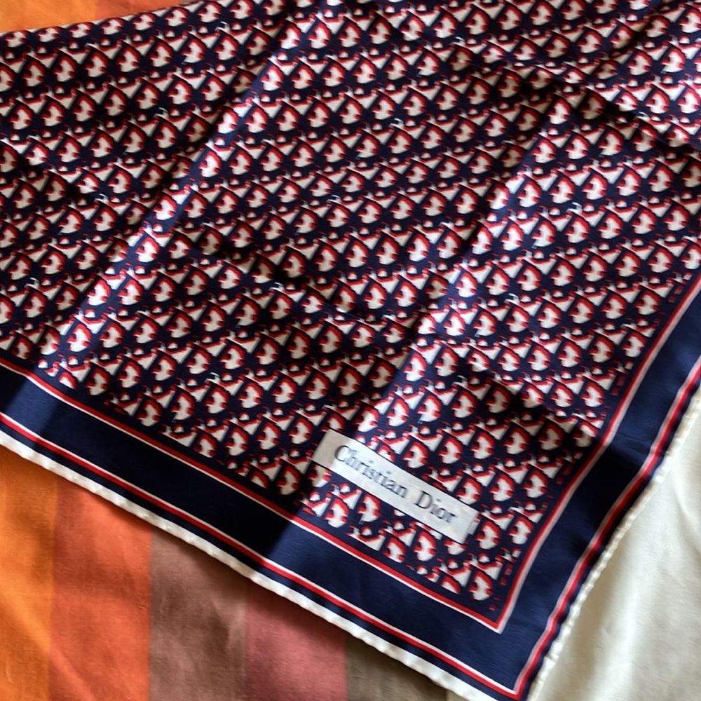 Dior Blue and Red Patterned Silk Scarf - Picture 7 of 9